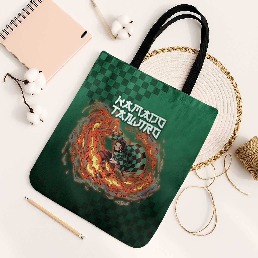 Kamado Tanjiro Demon Slayer Tote Bag Flame Burst Anime Checkered Style