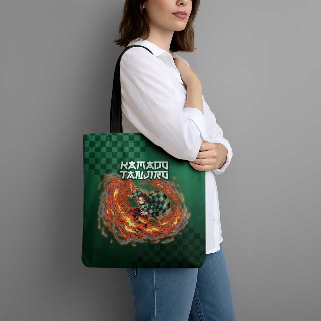Kamado Tanjiro Demon Slayer Tote Bag Flame Burst Anime Checkered Style