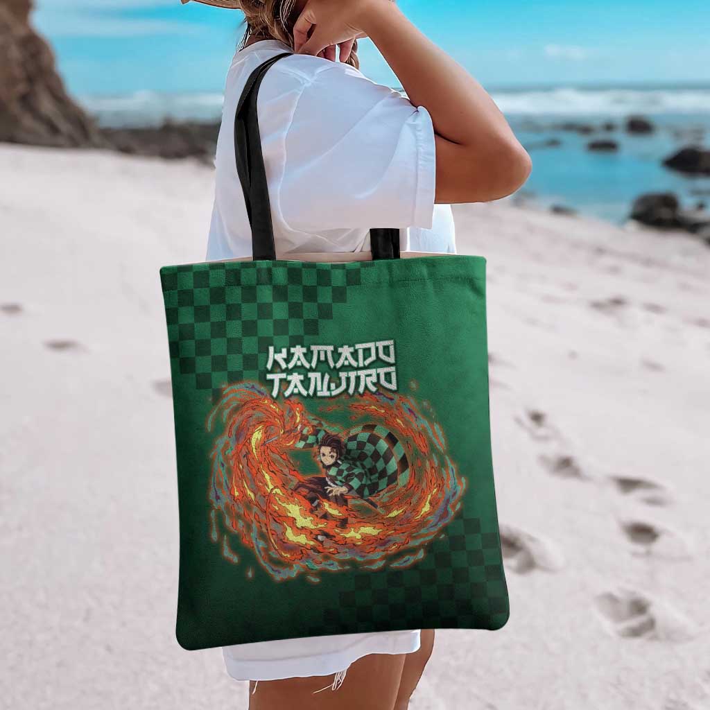 Kamado Tanjiro Demon Slayer Tote Bag Flame Burst Anime Checkered Style