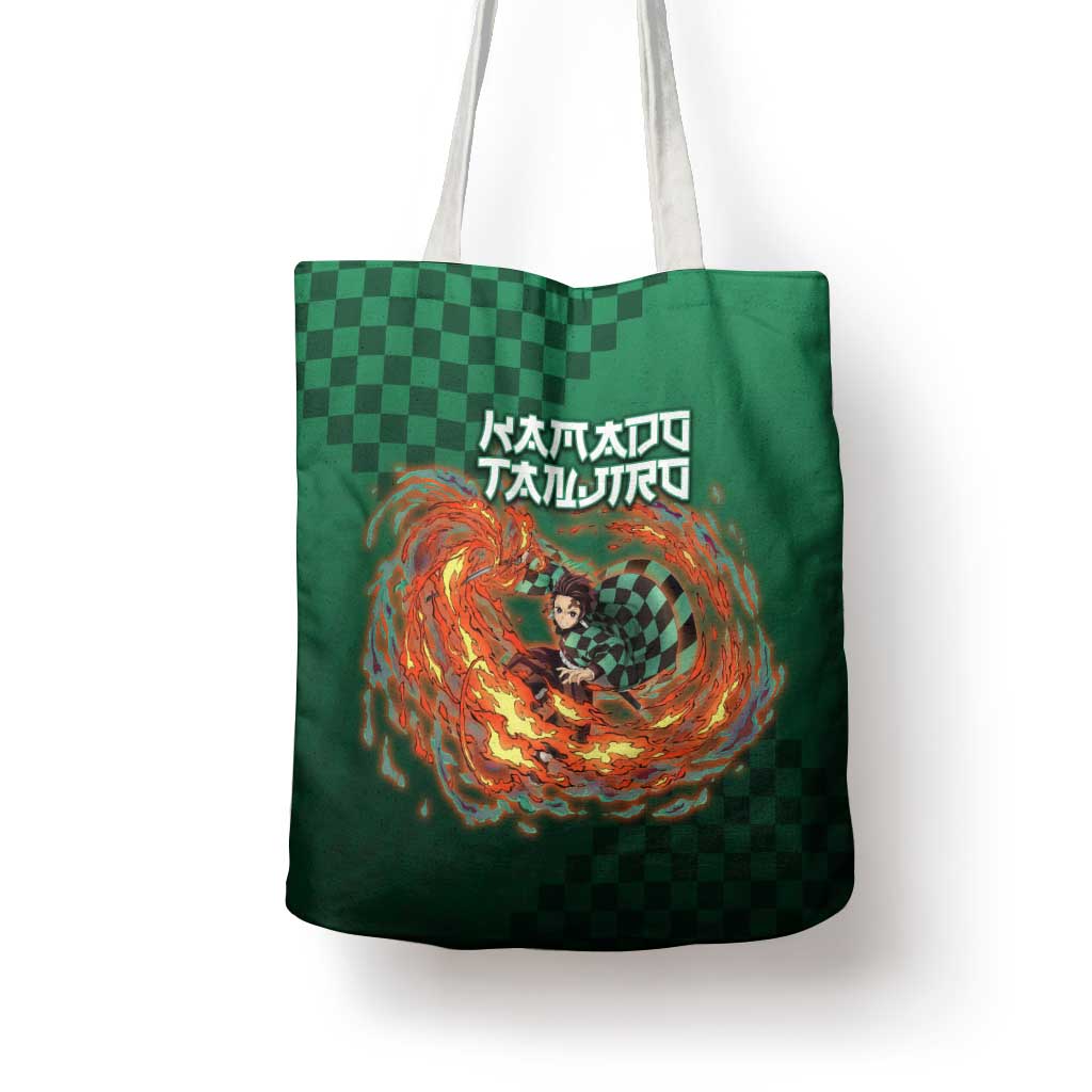 Kamado Tanjiro Demon Slayer Tote Bag Flame Burst Anime Checkered Style