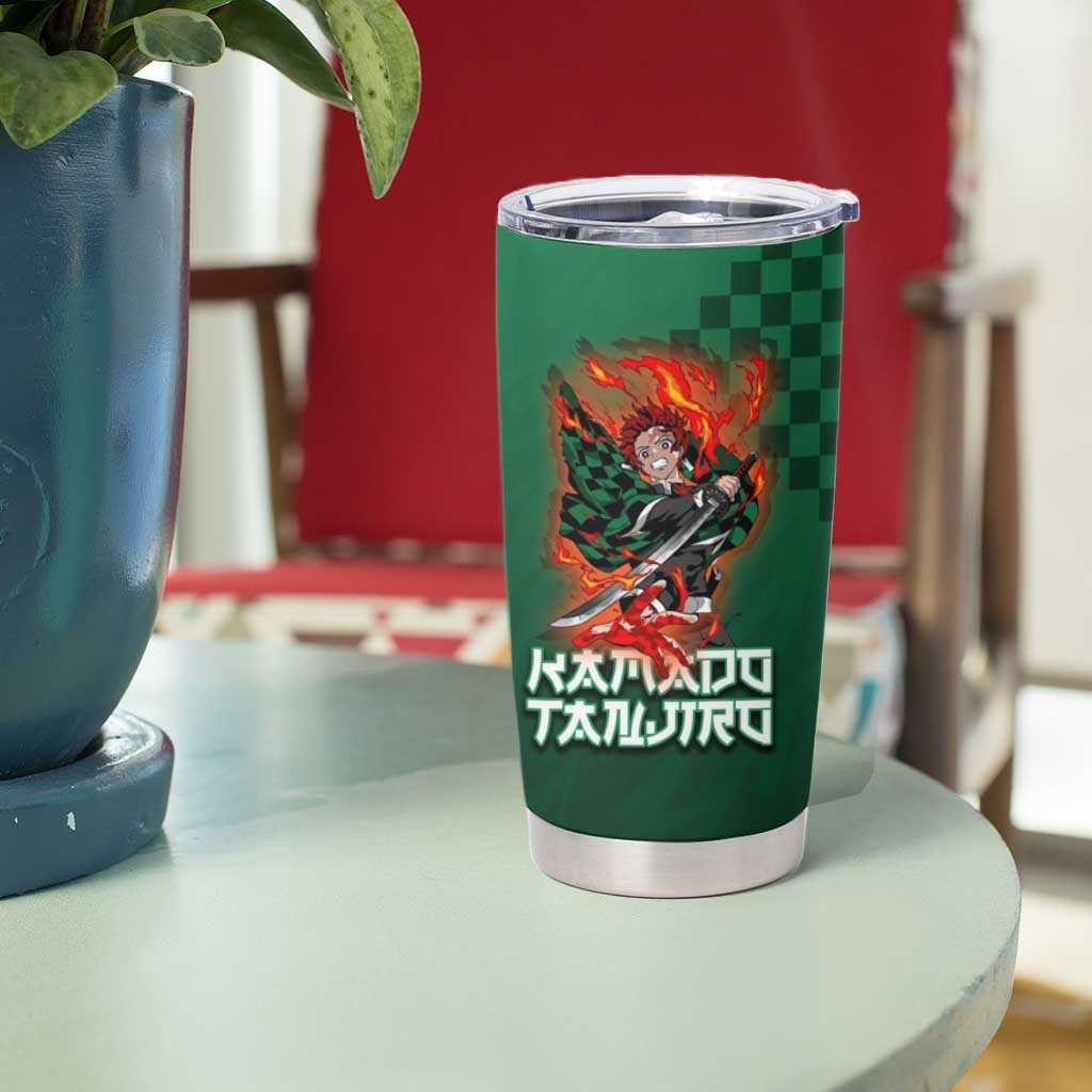 Kamado Tanjiro Demon Slayer Tumbler Cup Flame Burst Anime Checkered Style