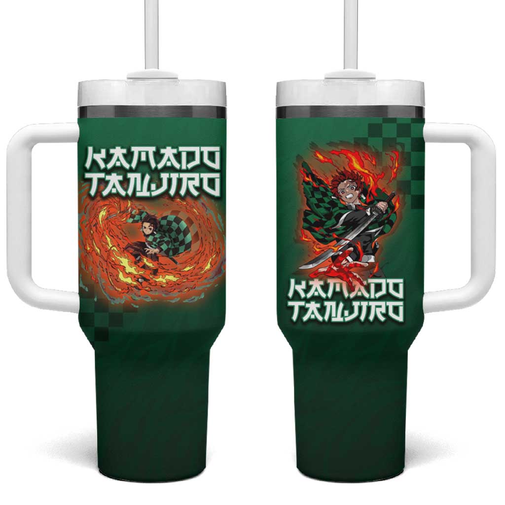 Kamado Tanjiro Demon Slayer Tumbler With Handle Flame Burst Anime Checkered Style