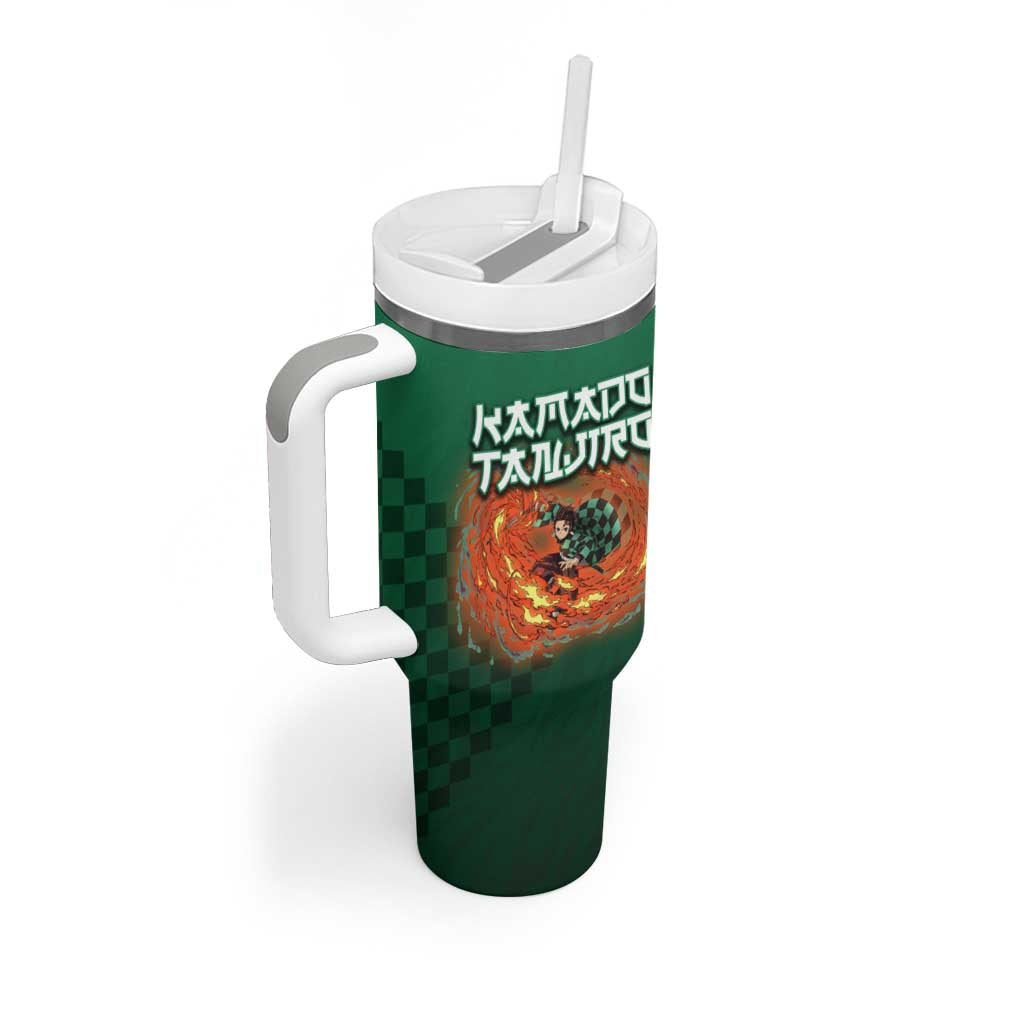 Kamado Tanjiro Demon Slayer Tumbler With Handle Flame Burst Anime Checkered Style