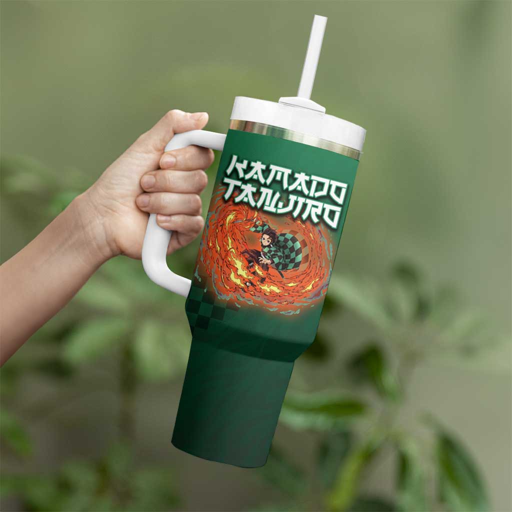 Kamado Tanjiro Demon Slayer Tumbler With Handle Flame Burst Anime Checkered Style