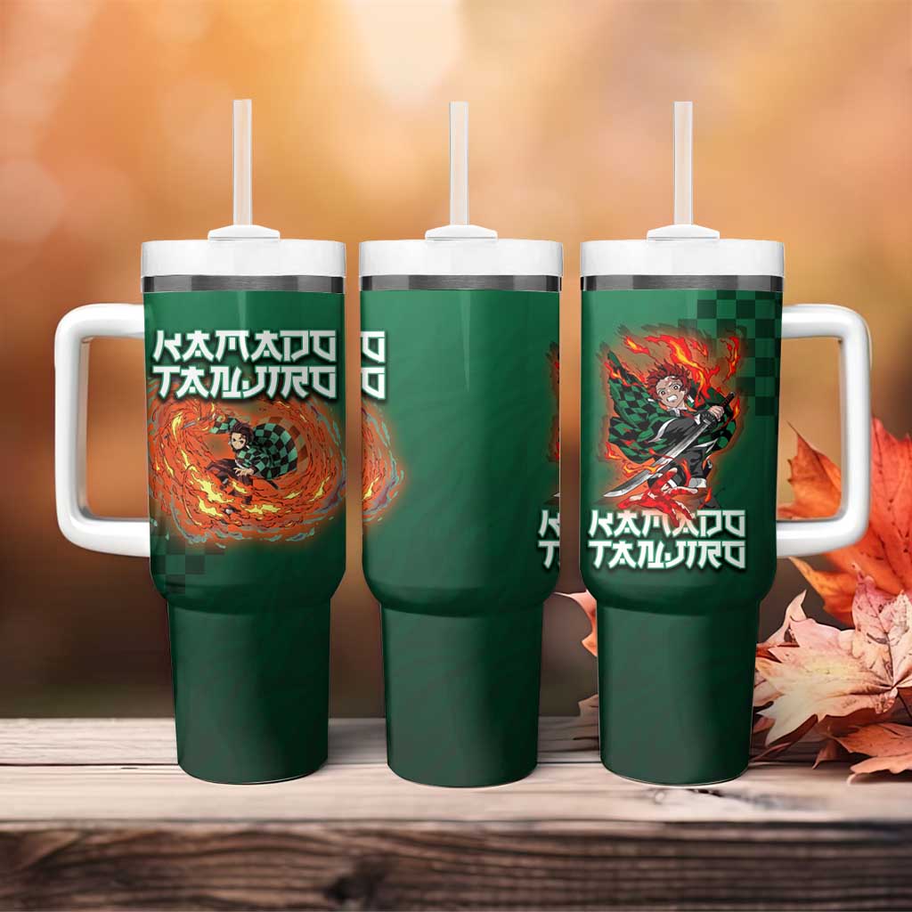 Kamado Tanjiro Demon Slayer Tumbler With Handle Flame Burst Anime Checkered Style