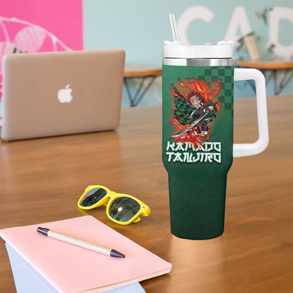 Kamado Tanjiro Demon Slayer Tumbler With Handle Flame Burst Anime Checkered Style