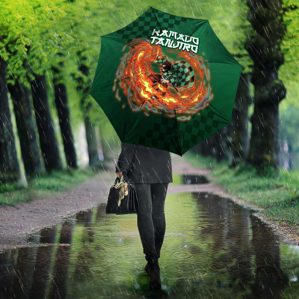 Kamado Tanjiro Demon Slayer Umbrella Flame Burst Anime Checkered Style