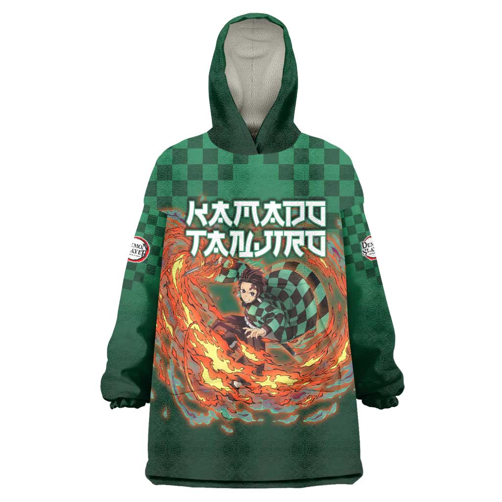 Kamado Tanjiro Demon Slayer Wearable Blanket Hoodie Flame Burst Anime Checkered Style