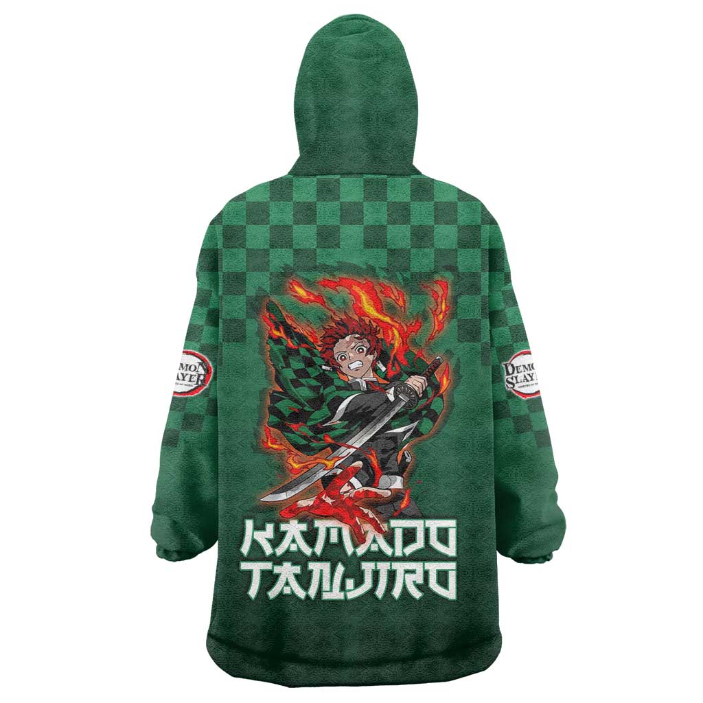 Kamado Tanjiro Demon Slayer Wearable Blanket Hoodie Flame Burst Anime Checkered Style