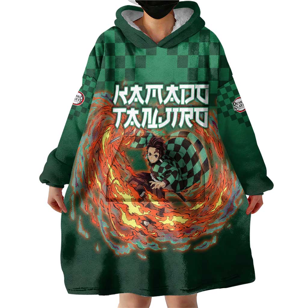 Kamado Tanjiro Demon Slayer Wearable Blanket Hoodie Flame Burst Anime Checkered Style
