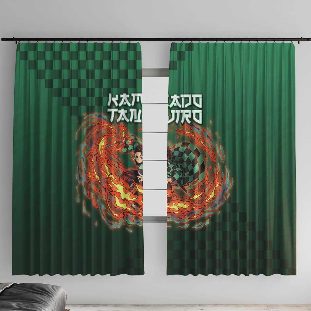 Kamado Tanjiro Demon Slayer Window Curtain Flame Burst Anime Checkered Style