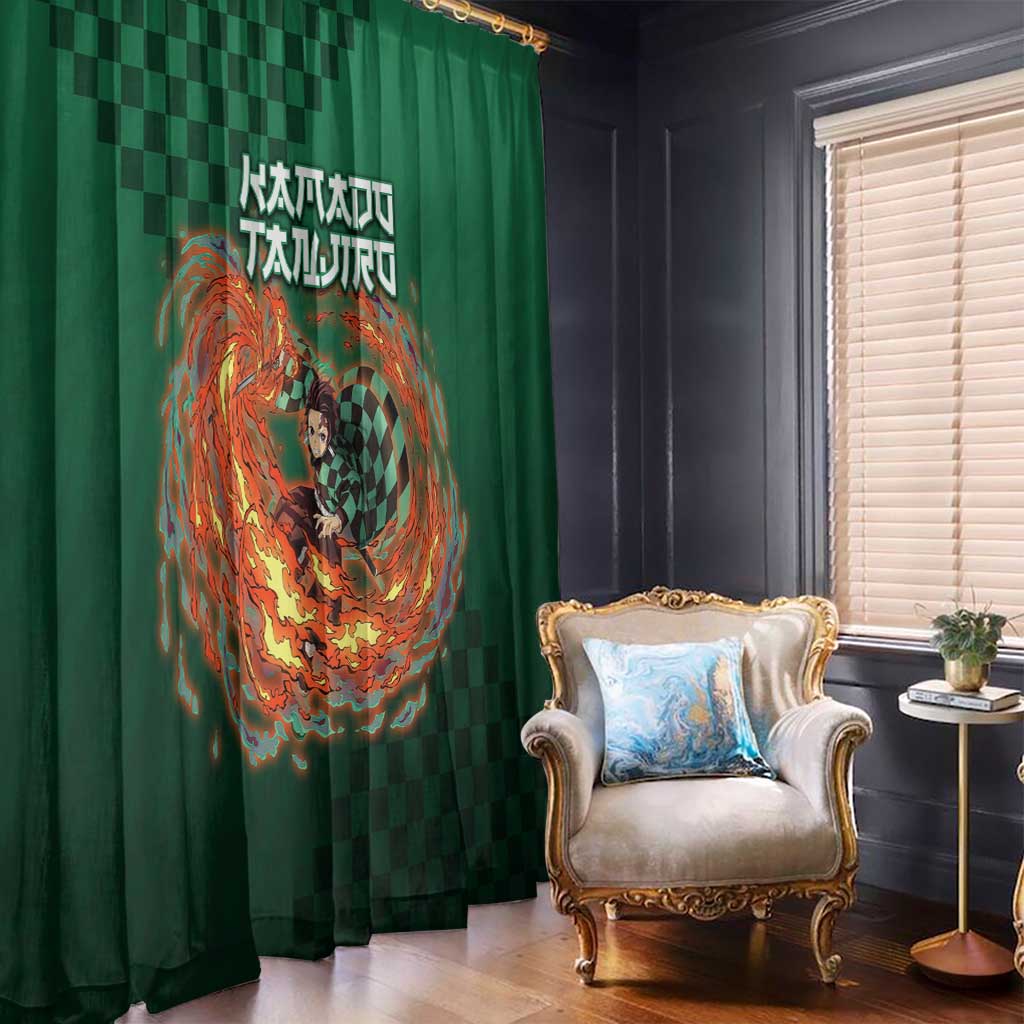 Kamado Tanjiro Demon Slayer Window Curtain Flame Burst Anime Checkered Style