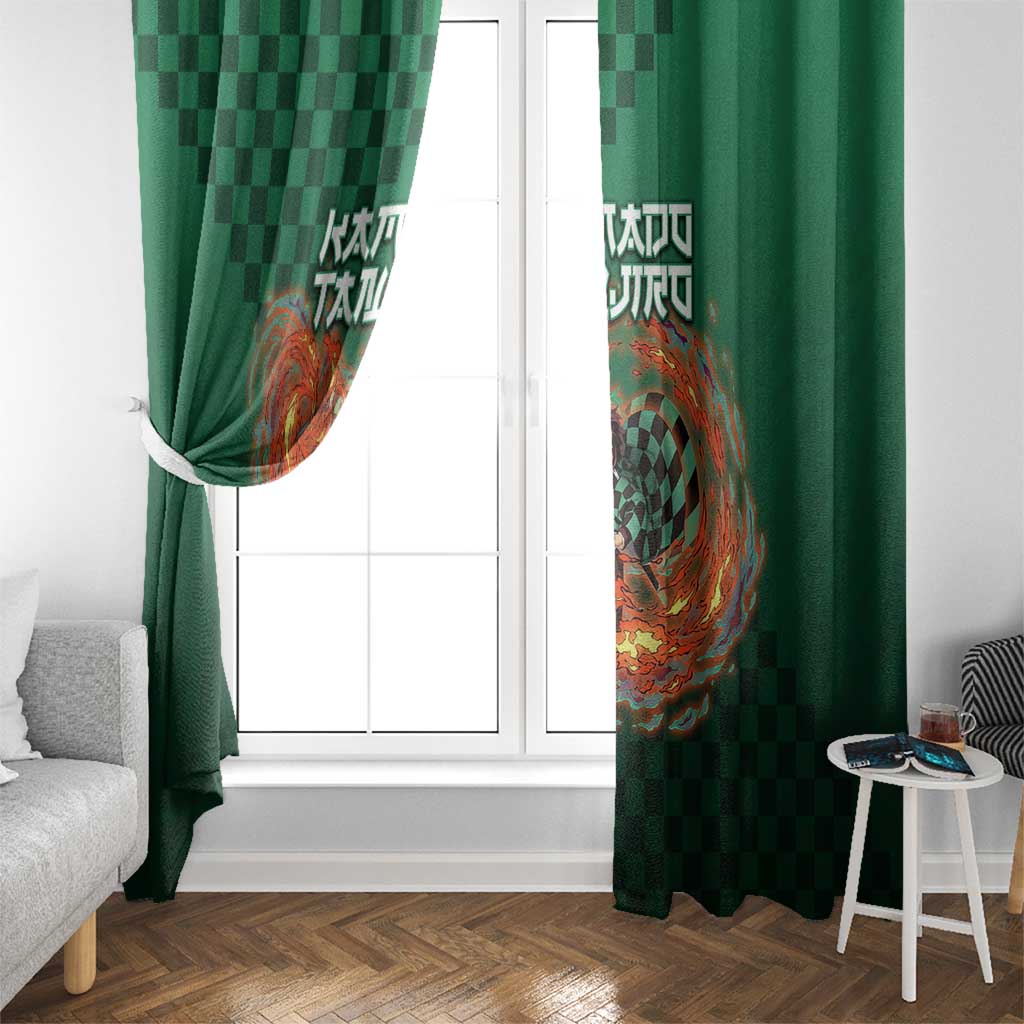 Kamado Tanjiro Demon Slayer Window Curtain Flame Burst Anime Checkered Style