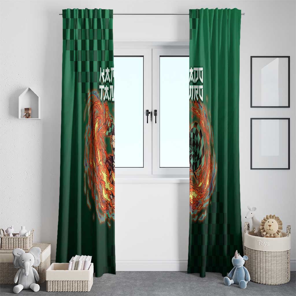 Kamado Tanjiro Demon Slayer Window Curtain Flame Burst Anime Checkered Style