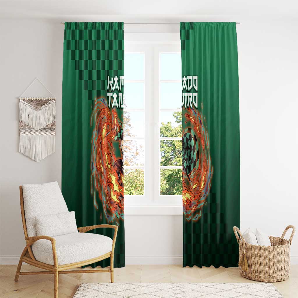 Kamado Tanjiro Demon Slayer Window Curtain Flame Burst Anime Checkered Style