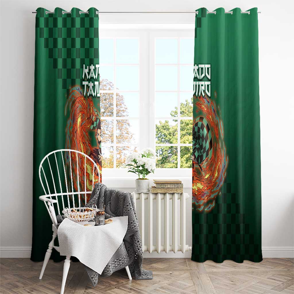 Kamado Tanjiro Demon Slayer Window Curtain Flame Burst Anime Checkered Style