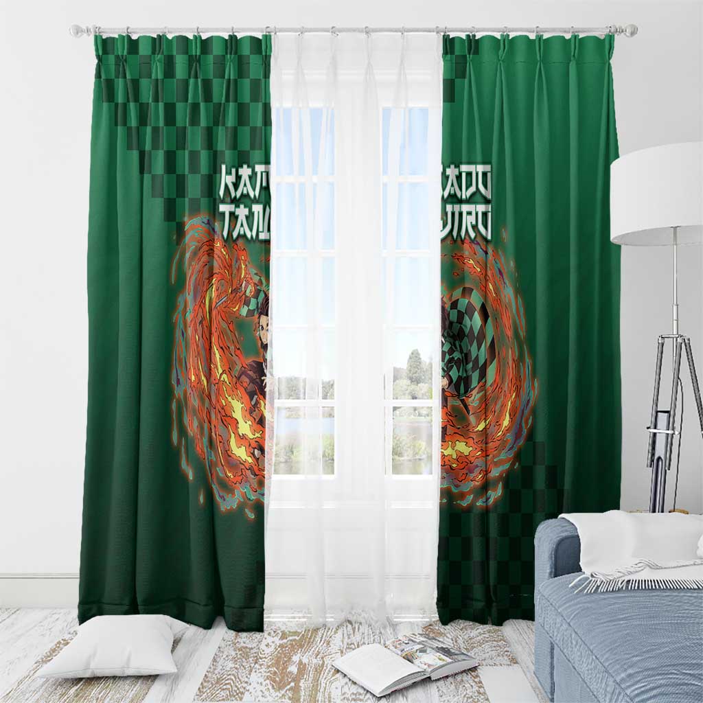 Kamado Tanjiro Demon Slayer Window Curtain Flame Burst Anime Checkered Style