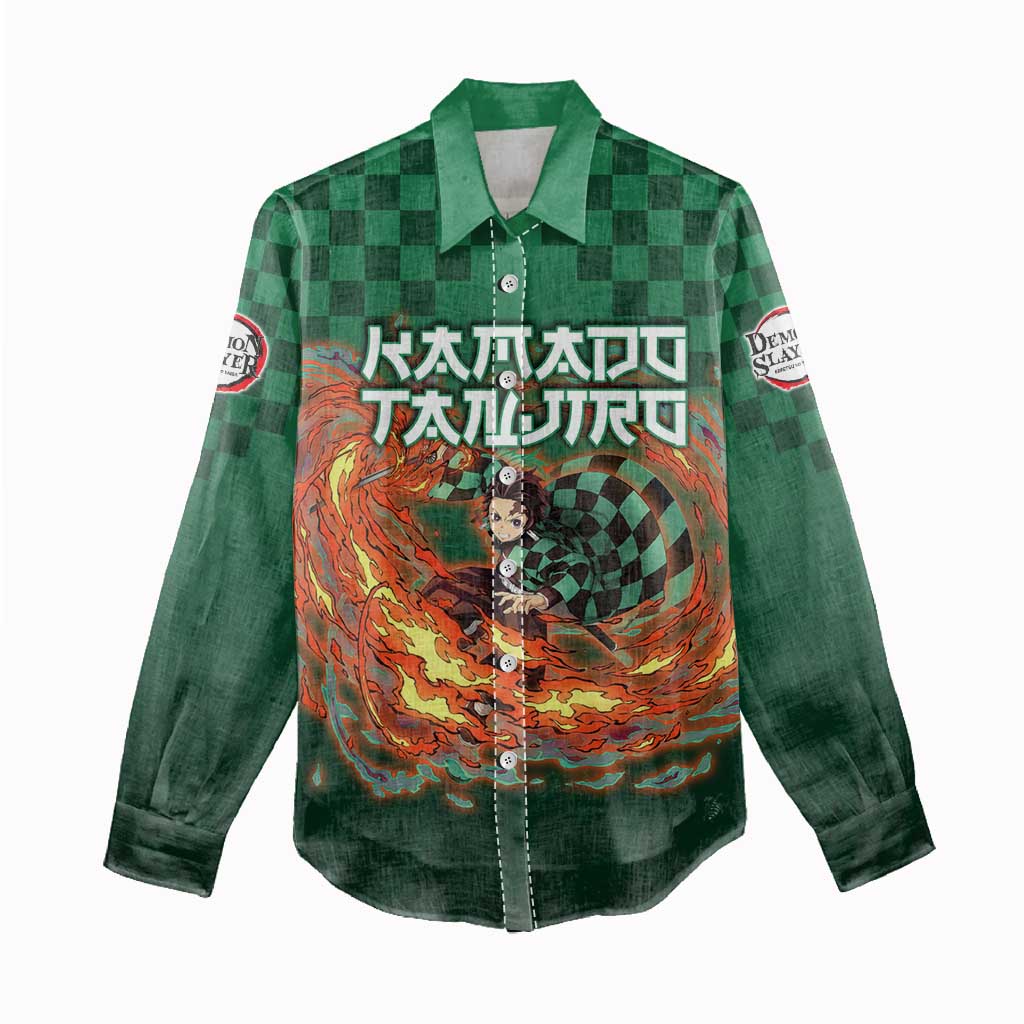 Kamado Tanjiro Demon Slayer Women Casual Shirt Flame Burst Anime Checkered Style