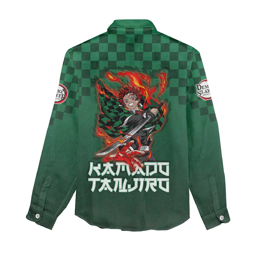 Kamado Tanjiro Demon Slayer Women Casual Shirt Flame Burst Anime Checkered Style