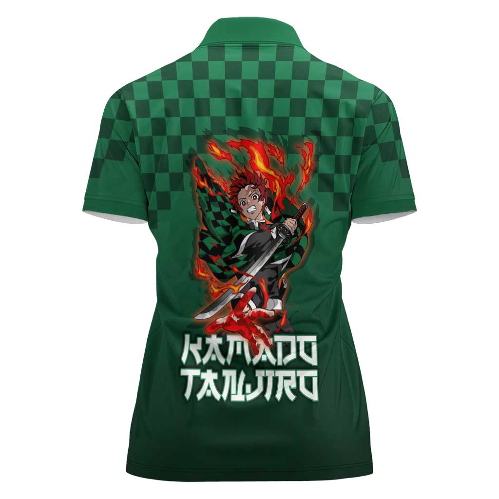 Kamado Tanjiro Demon Slayer Women Polo Shirt Flame Burst Anime Checkered Style