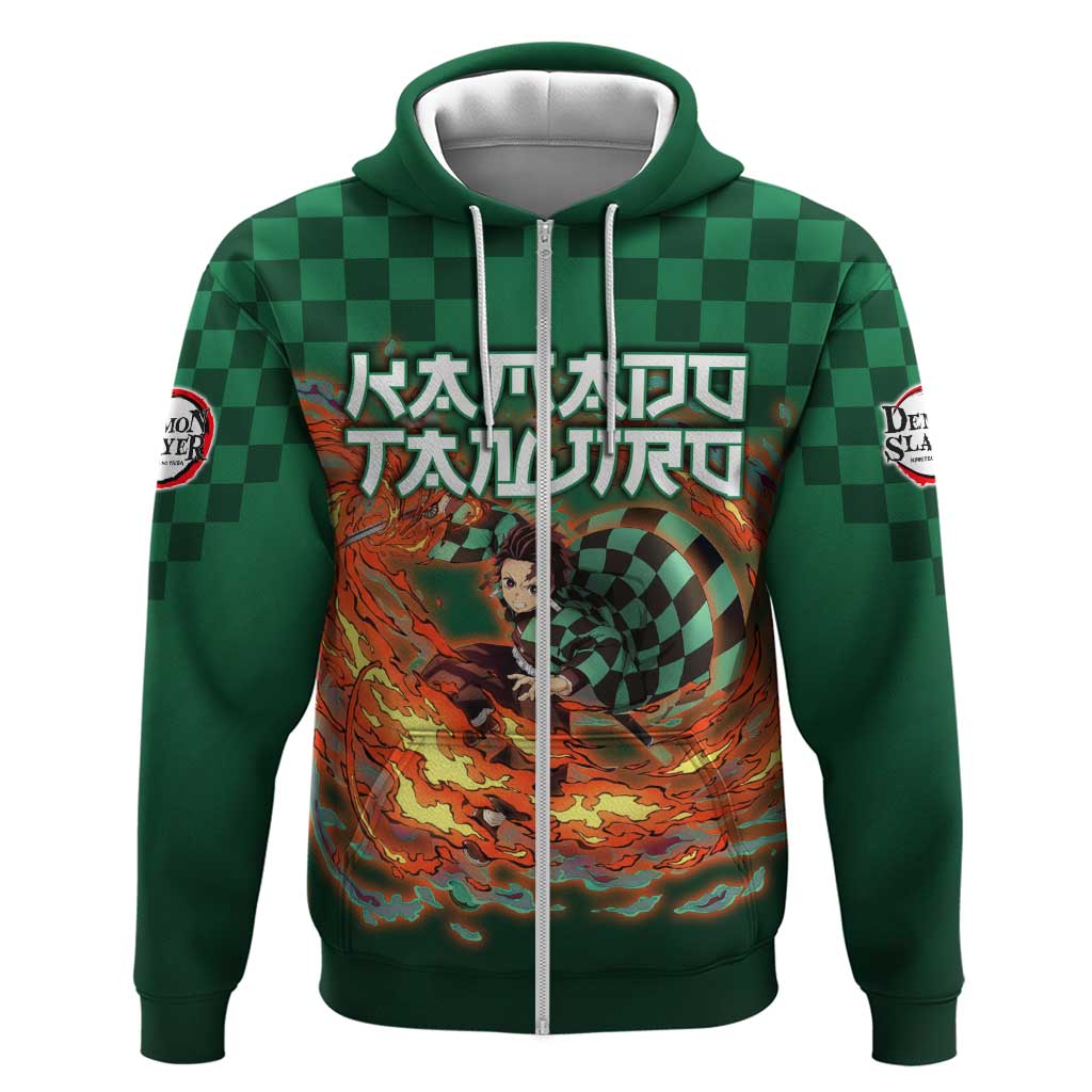 Kamado Tanjiro Demon Slayer Zip Hoodie Flame Burst Anime Checkered Style