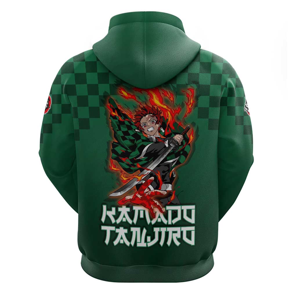 Kamado Tanjiro Demon Slayer Zip Hoodie Flame Burst Anime Checkered Style