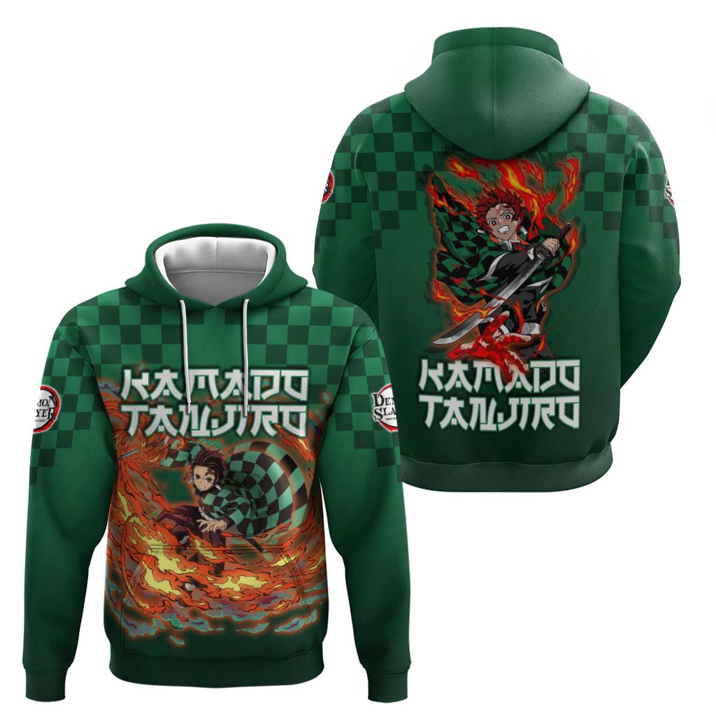 Kamado Tanjiro Demon Slayer Zip Hoodie Flame Burst Anime Checkered Style