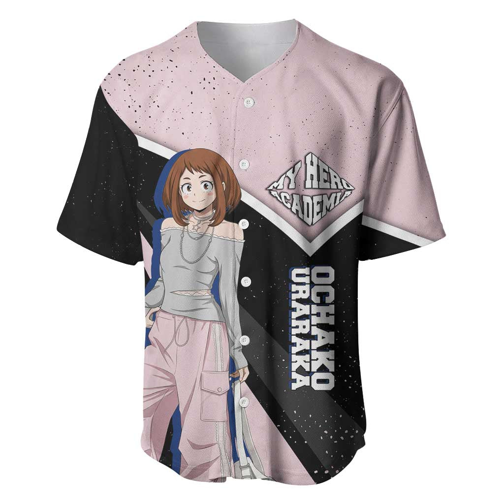 Ochako Uraraka My Hero Academia Baseball Jersey Anime Grunge Splatter Graphic Style