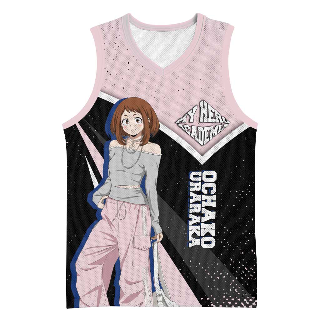 Ochako Uraraka My Hero Academia Basketball Jersey Anime Grunge Splatter Graphic Style