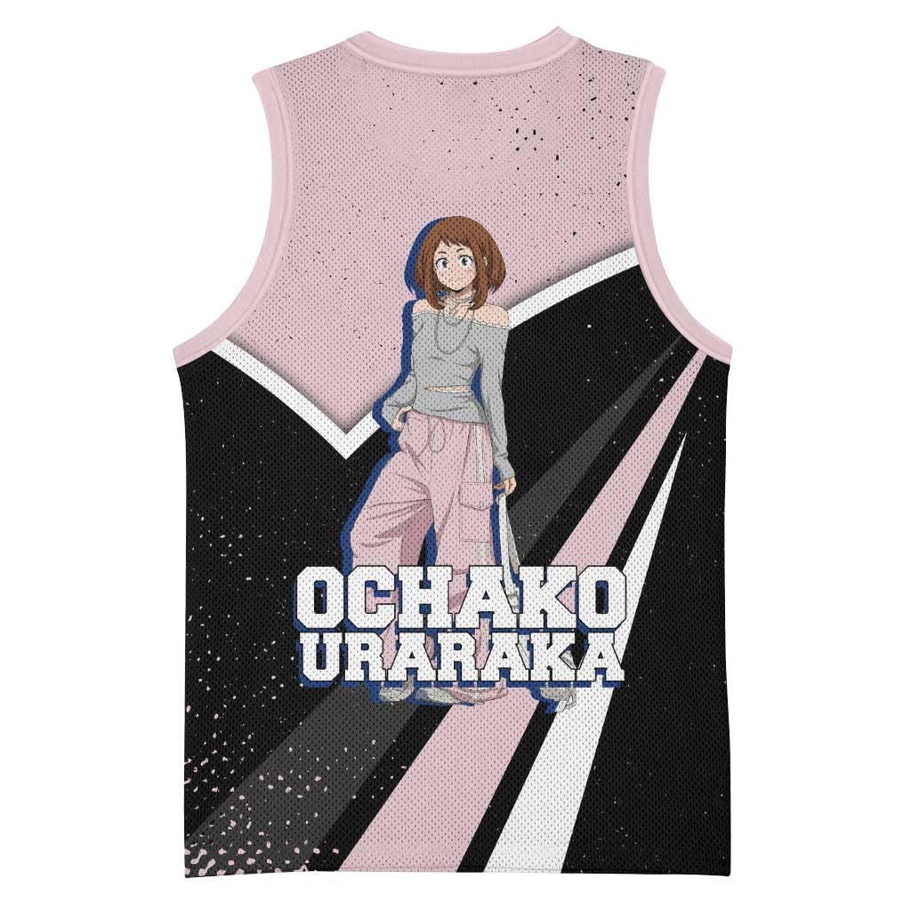 Ochako Uraraka My Hero Academia Basketball Jersey Anime Grunge Splatter Graphic Style