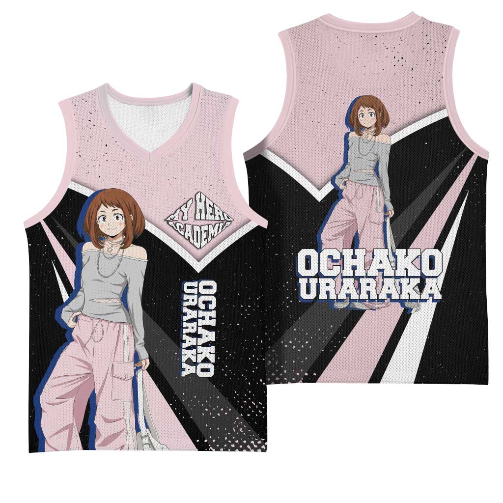 Ochako Uraraka My Hero Academia Basketball Jersey Anime Grunge Splatter Graphic Style