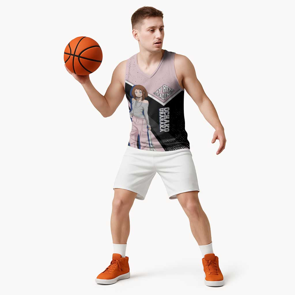 Ochako Uraraka My Hero Academia Basketball Jersey Anime Grunge Splatter Graphic Style