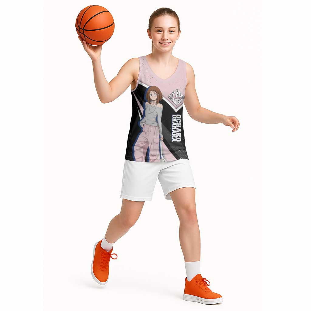 Ochako Uraraka My Hero Academia Basketball Jersey Anime Grunge Splatter Graphic Style