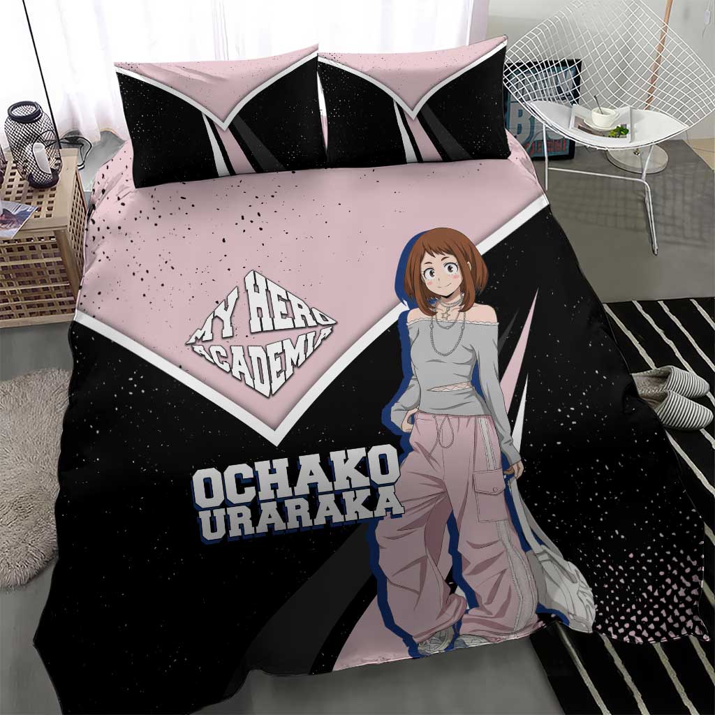 Ochako Uraraka My Hero Academia Bedding Set Anime Grunge Splatter Graphic Style