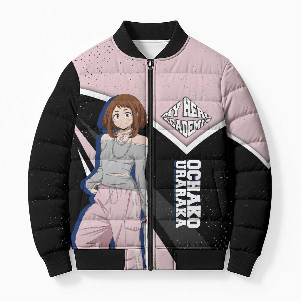 Ochako Uraraka My Hero Academia Bomber Puffer Jacket Anime Grunge Splatter Graphic Style