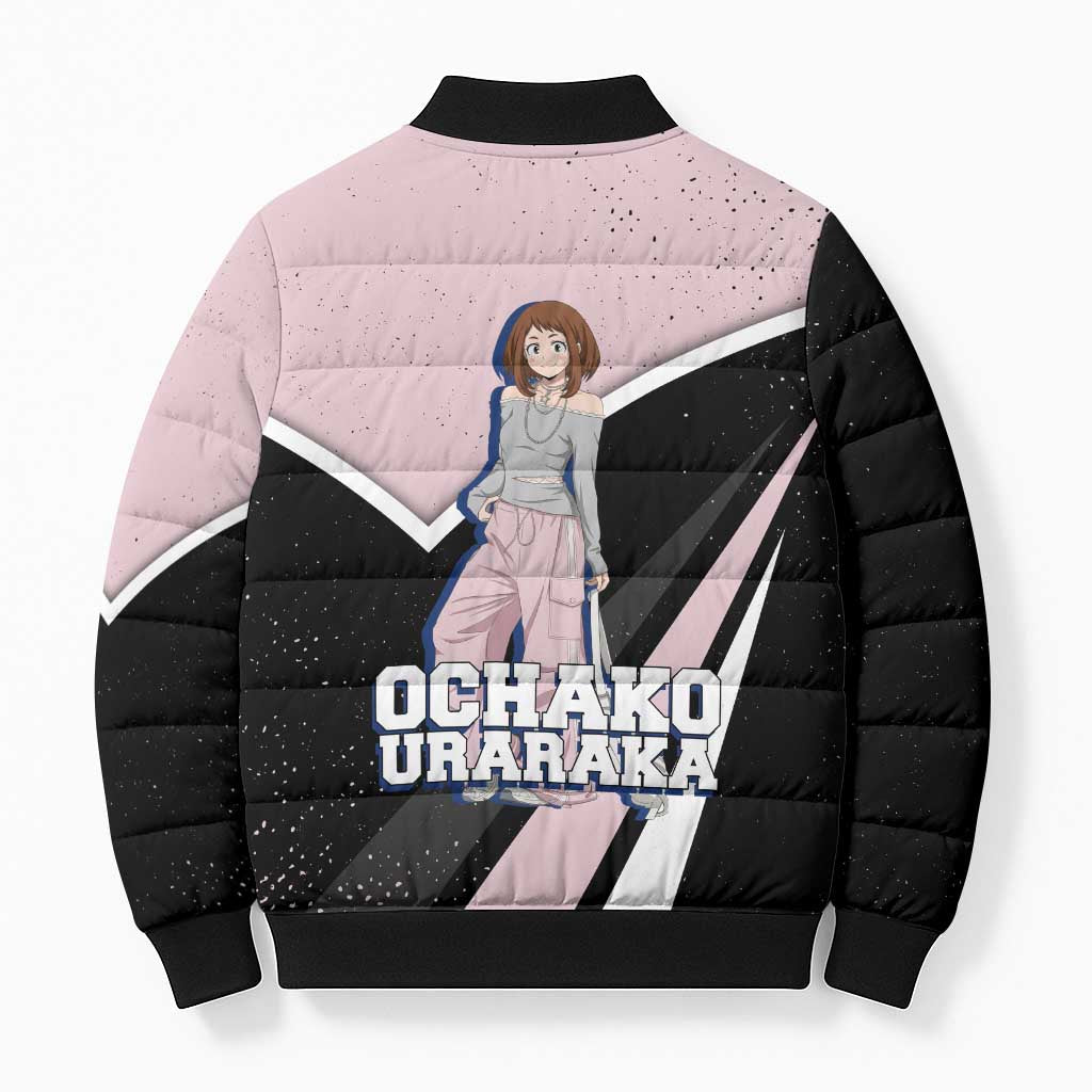Ochako Uraraka My Hero Academia Bomber Puffer Jacket Anime Grunge Splatter Graphic Style
