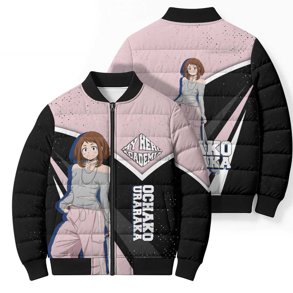 Ochako Uraraka My Hero Academia Bomber Puffer Jacket Anime Grunge Splatter Graphic Style