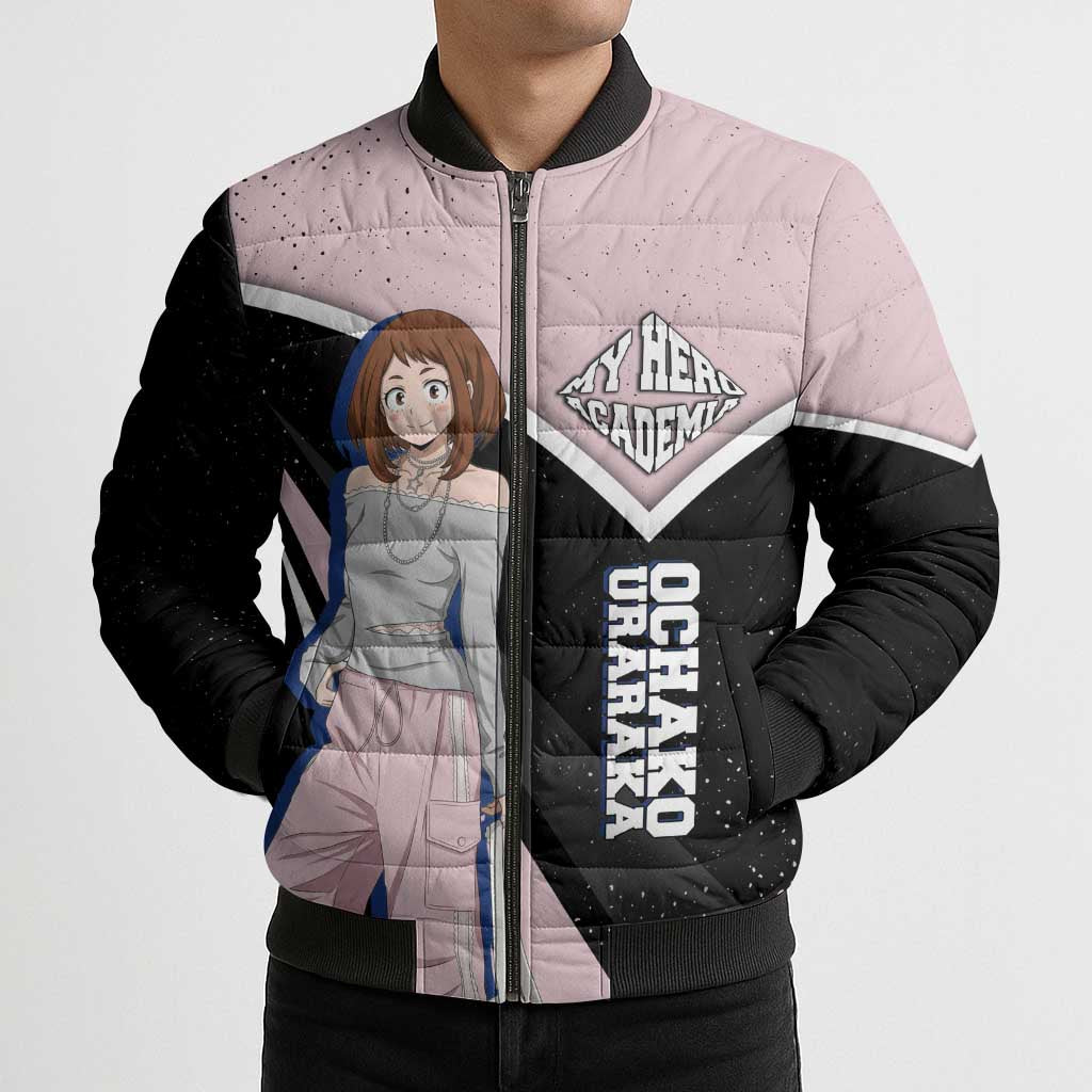Ochako Uraraka My Hero Academia Bomber Puffer Jacket Anime Grunge Splatter Graphic Style