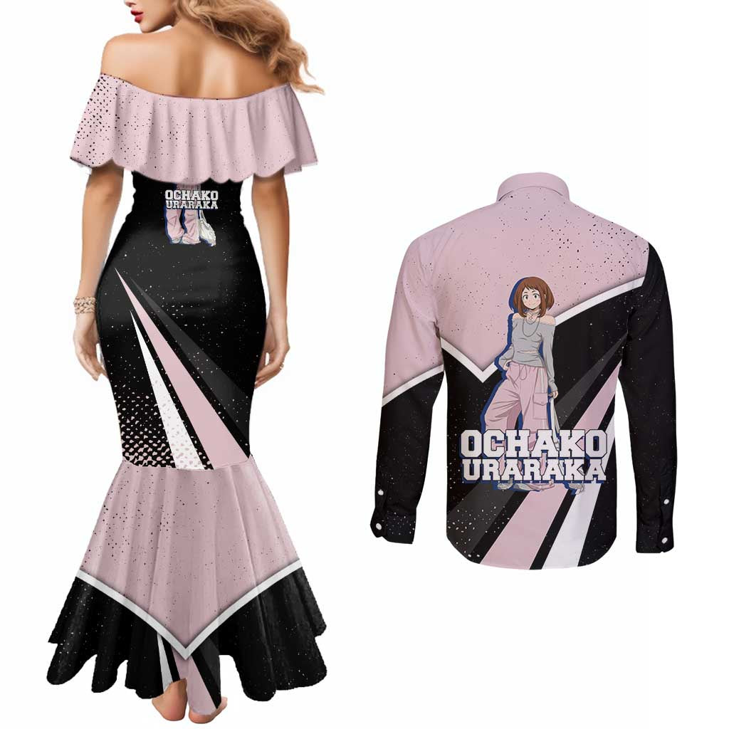 Ochako Uraraka My Hero Academia Couples Matching Mermaid Dress and Long Sleeve Button Shirt Anime Grunge Splatter Graphic Style