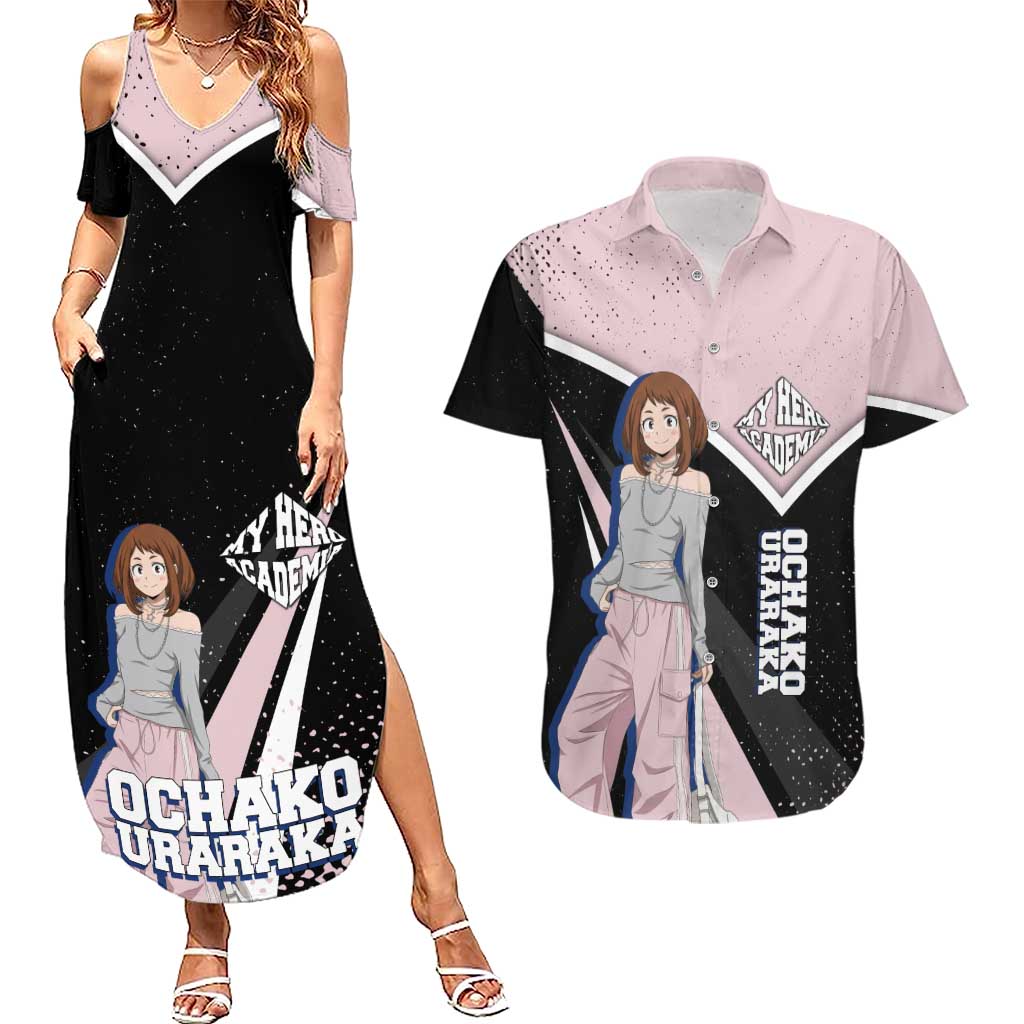 Ochako Uraraka My Hero Academia Couples Matching Summer Maxi Dress and Hawaiian Shirt Anime Grunge Splatter Graphic Style