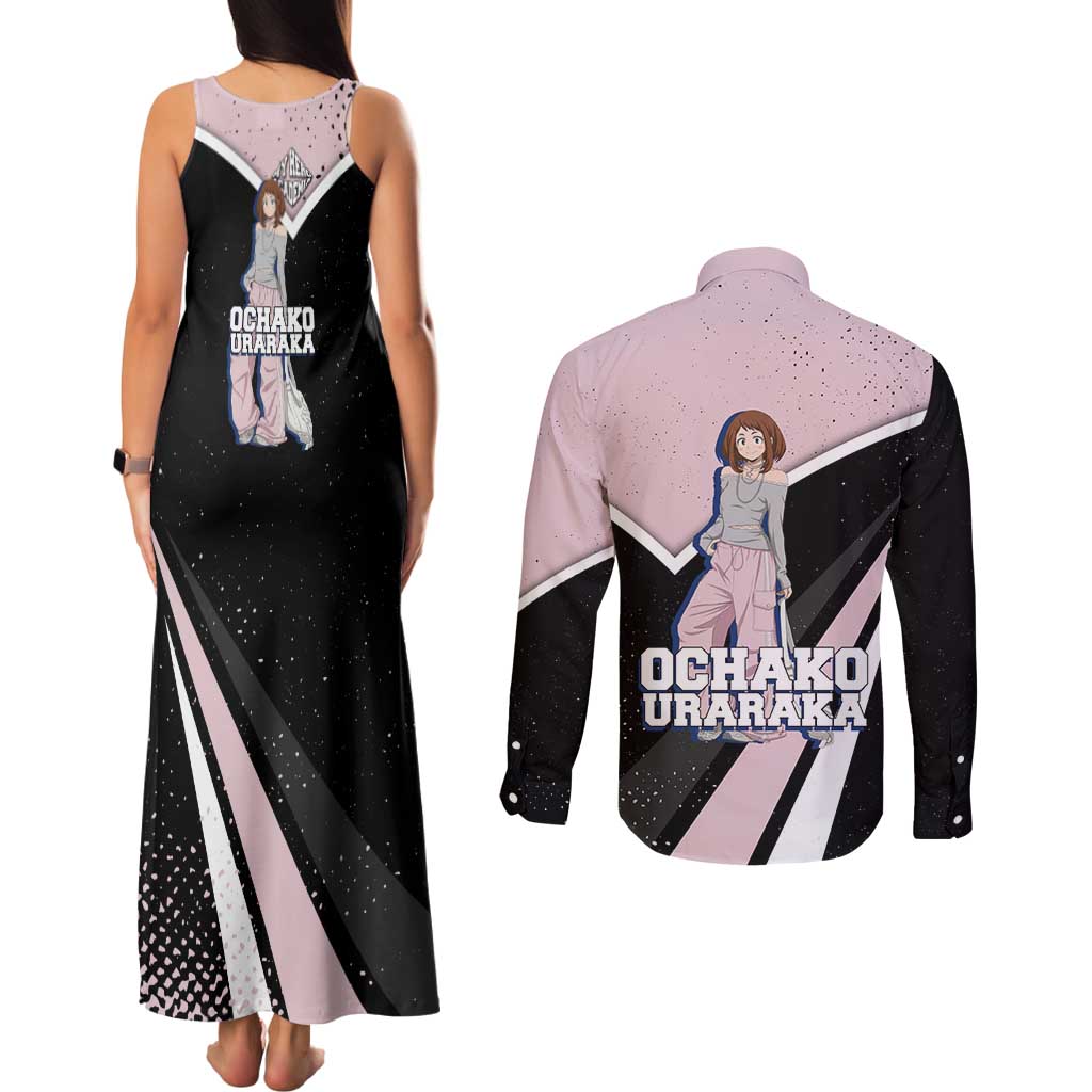 Ochako Uraraka My Hero Academia Couples Matching Tank Maxi Dress and Long Sleeve Button Shirt Anime Grunge Splatter Graphic Style