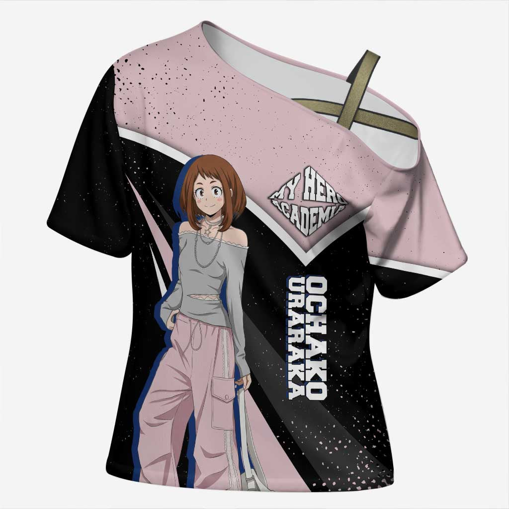 Ochako Uraraka My Hero Academia Cross Shoulder Shirt Anime Grunge Splatter Graphic Style