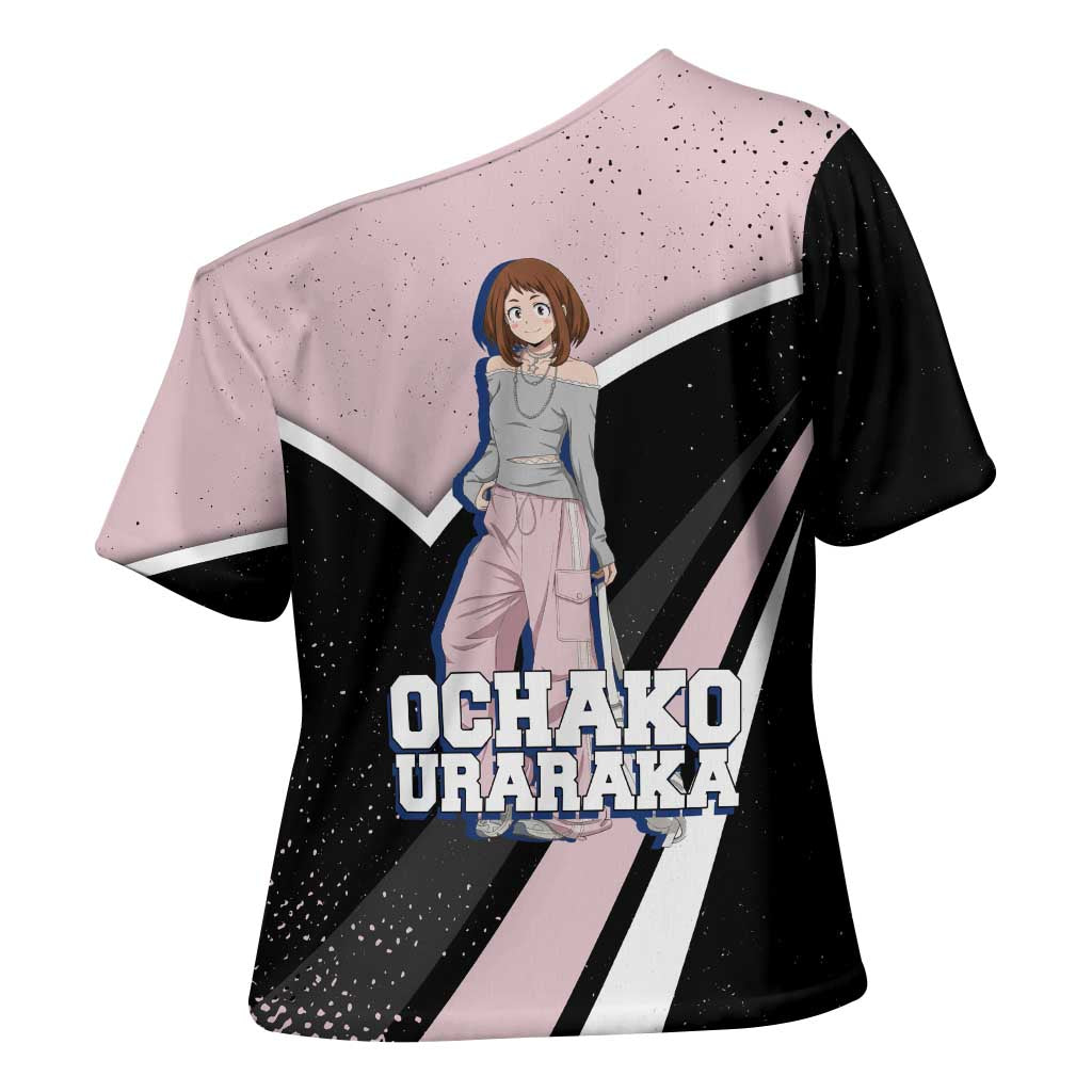 Ochako Uraraka My Hero Academia Cross Shoulder Shirt Anime Grunge Splatter Graphic Style