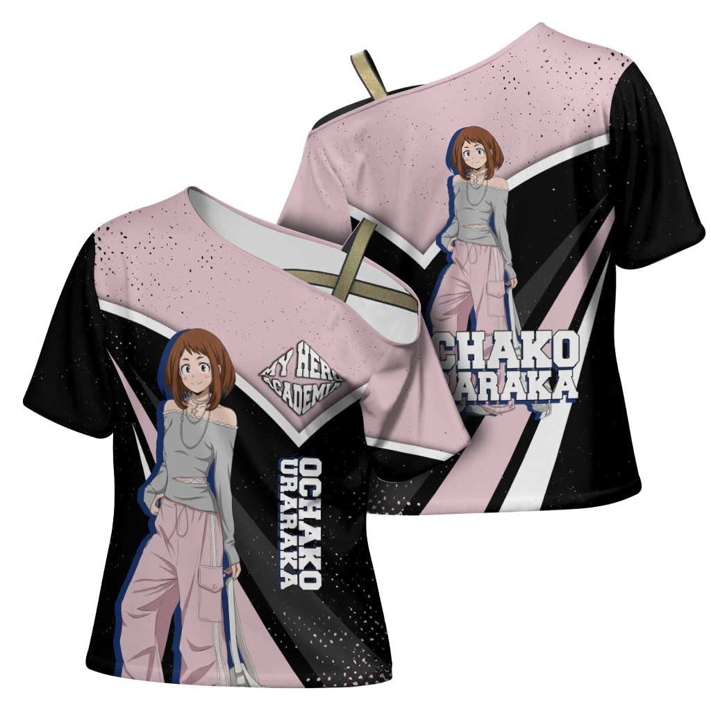 Ochako Uraraka My Hero Academia Cross Shoulder Shirt Anime Grunge Splatter Graphic Style