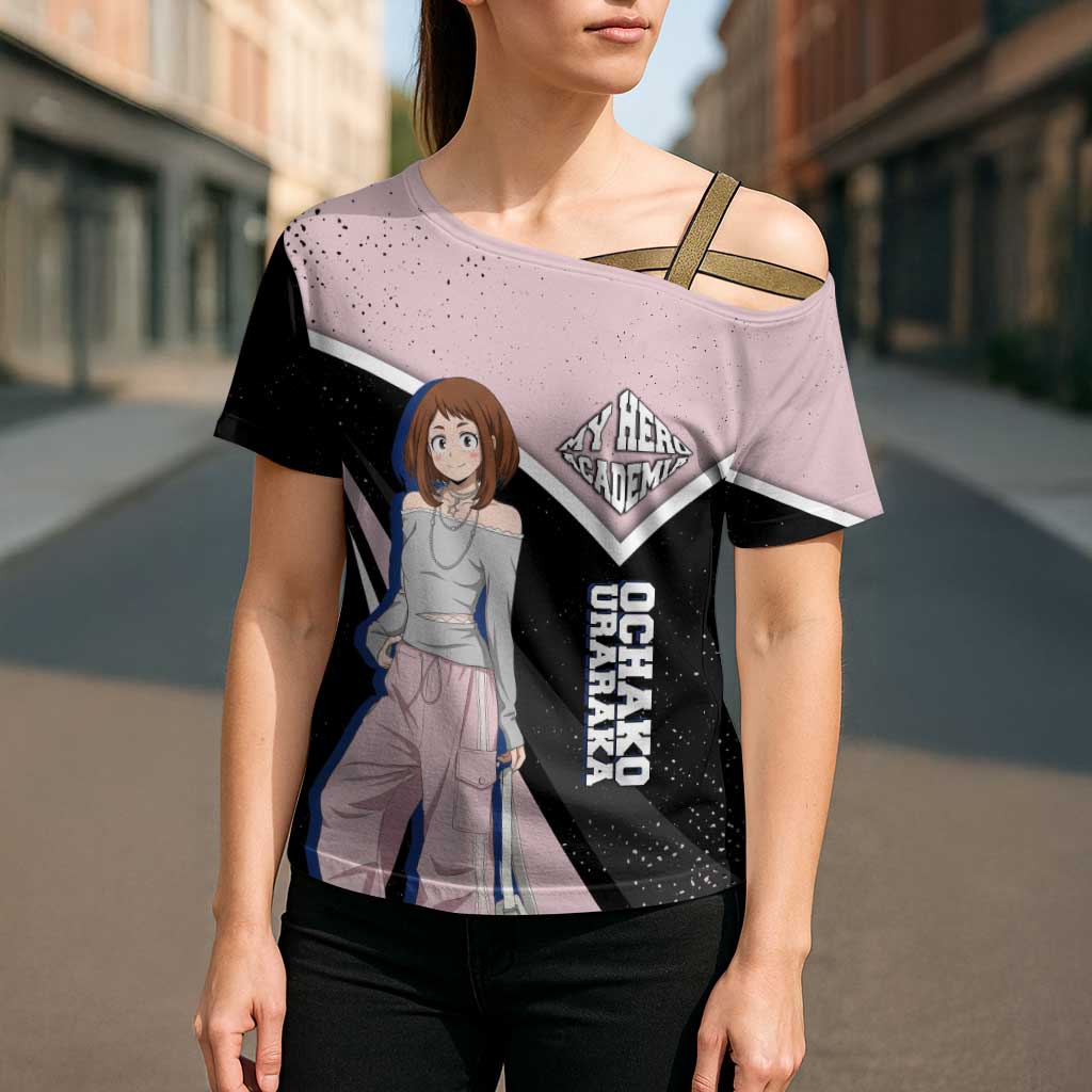 Ochako Uraraka My Hero Academia Cross Shoulder Shirt Anime Grunge Splatter Graphic Style