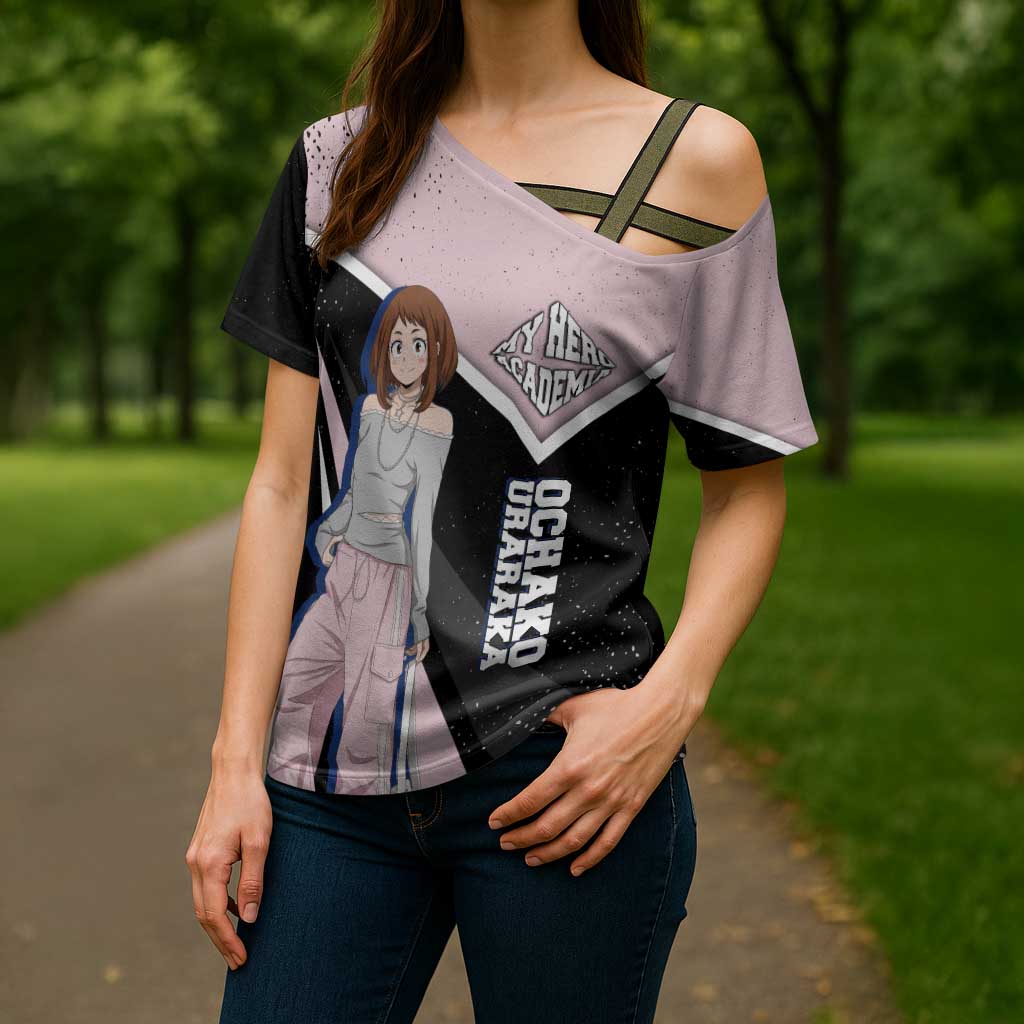 Ochako Uraraka My Hero Academia Cross Shoulder Shirt Anime Grunge Splatter Graphic Style
