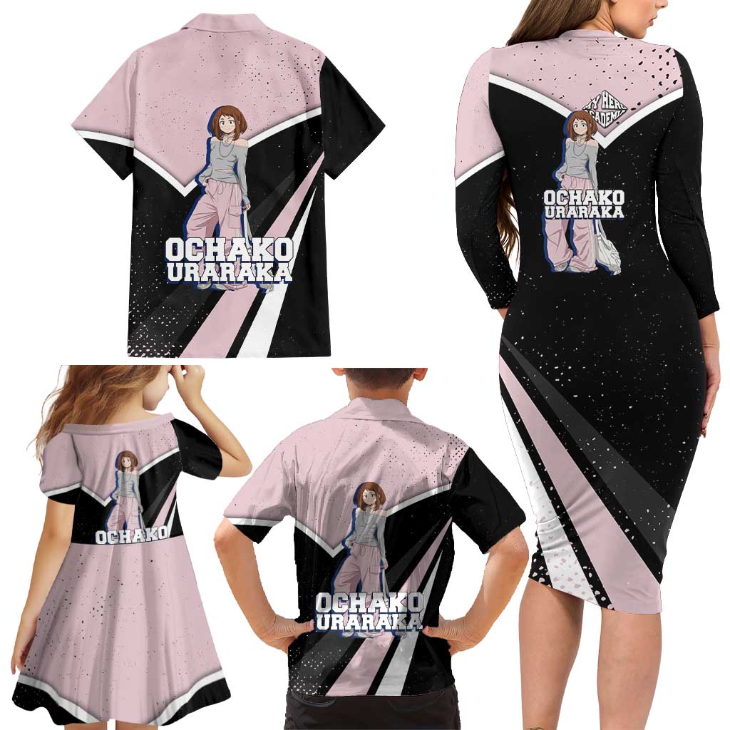 Ochako Uraraka My Hero Academia Family Matching Long Sleeve Bodycon Dress and Hawaiian Shirt Anime Grunge Splatter Graphic Style