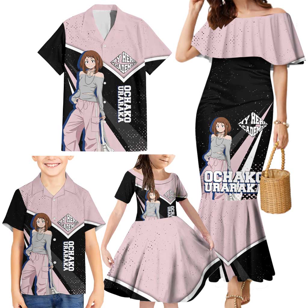 Ochako Uraraka My Hero Academia Family Matching Mermaid Dress and Hawaiian Shirt Anime Grunge Splatter Graphic Style