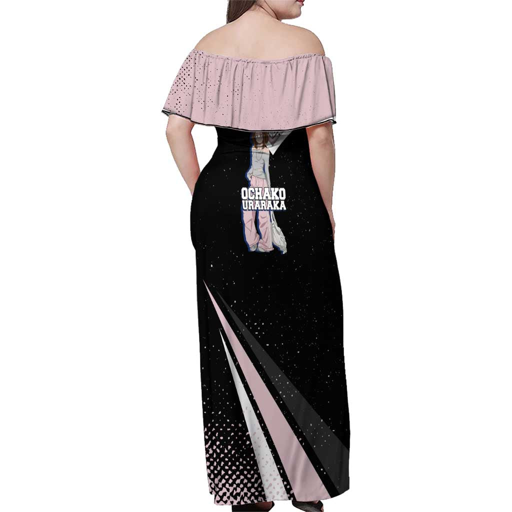 Ochako Uraraka My Hero Academia Family Matching Off Shoulder Maxi Dress and Hawaiian Shirt Anime Grunge Splatter Graphic Style
