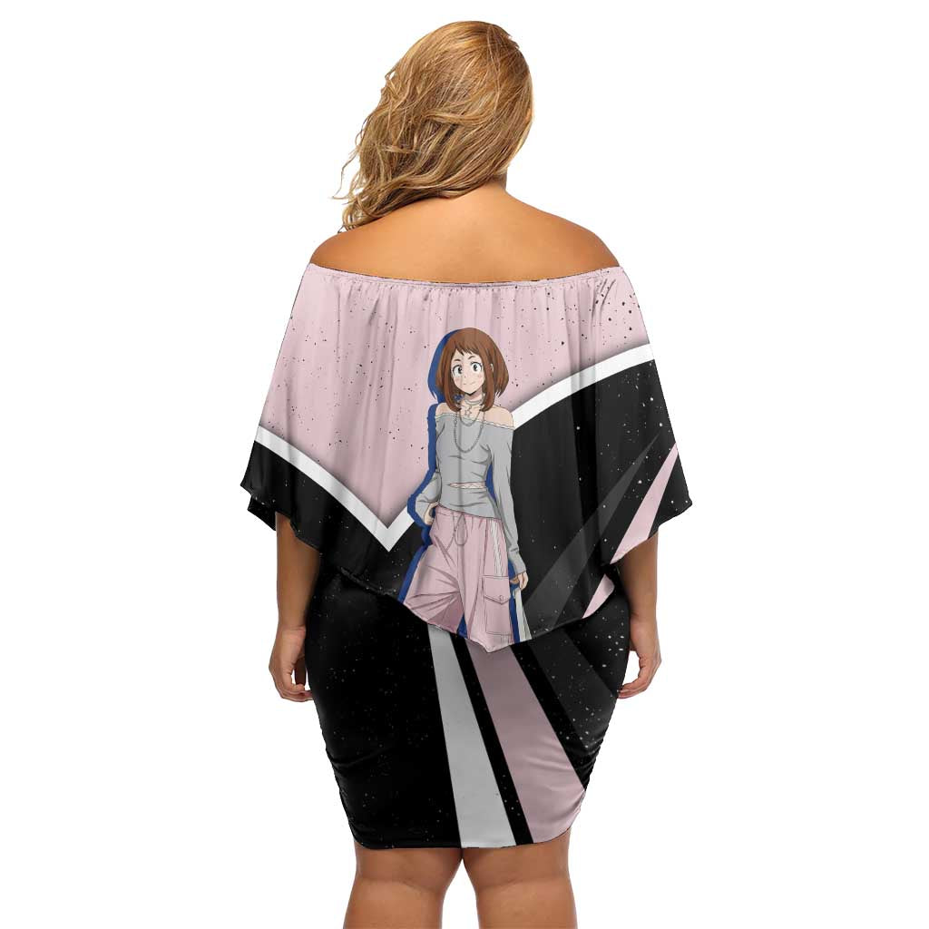 Ochako Uraraka My Hero Academia Family Matching Off Shoulder Short Dress and Hawaiian Shirt Anime Grunge Splatter Graphic Style